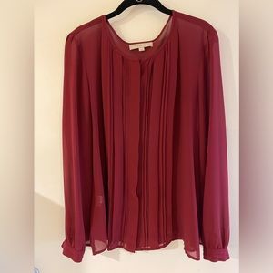 LOFT, Long-Sleeve Blouse, Red, Size XL